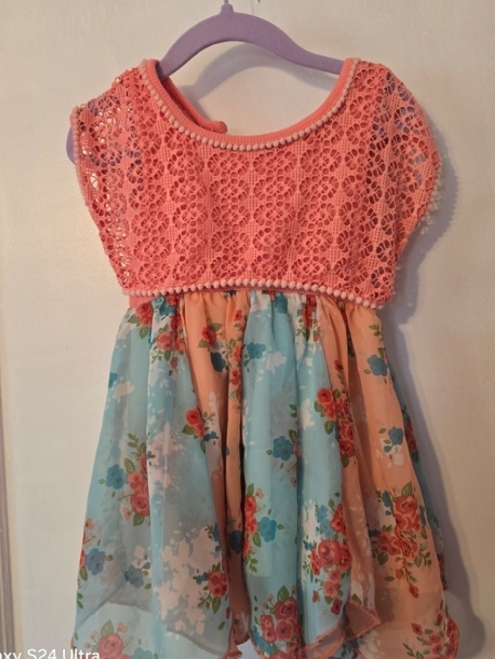 2T Girls' Coral Crochet Top Floral Skater Dress